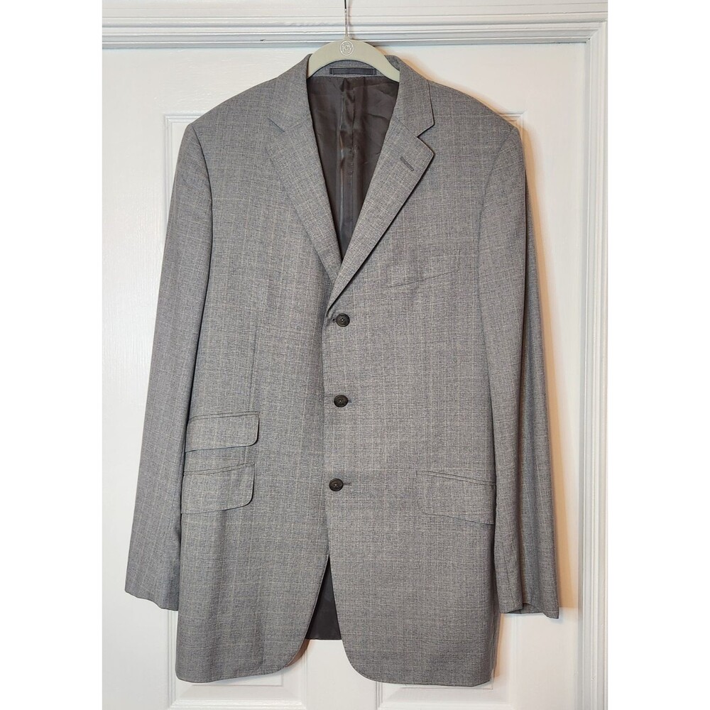 Men's Wool Dunhill Sport Coat Jacket Size 44L Gray Plaid Windowpane 3-Button